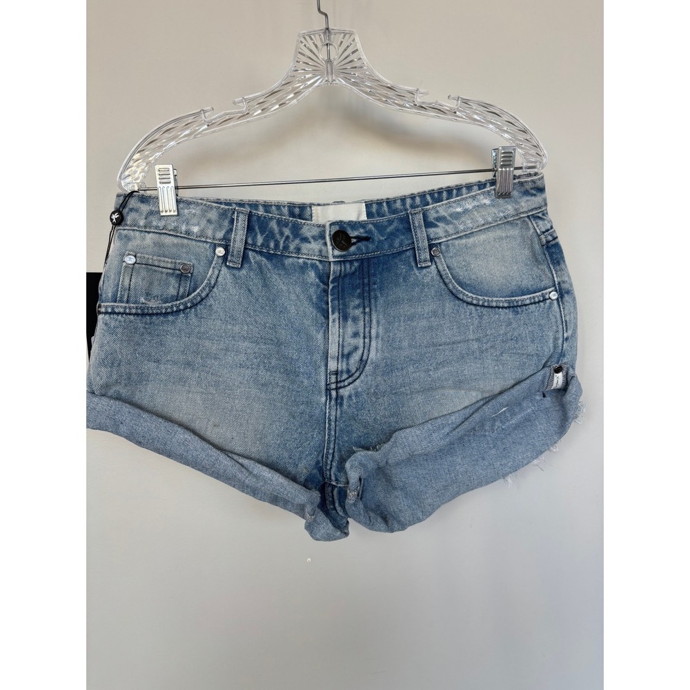 One Teaspoon Salty Dog Bandits Denim Shorts Light Blue Distressed Size 28 NEW